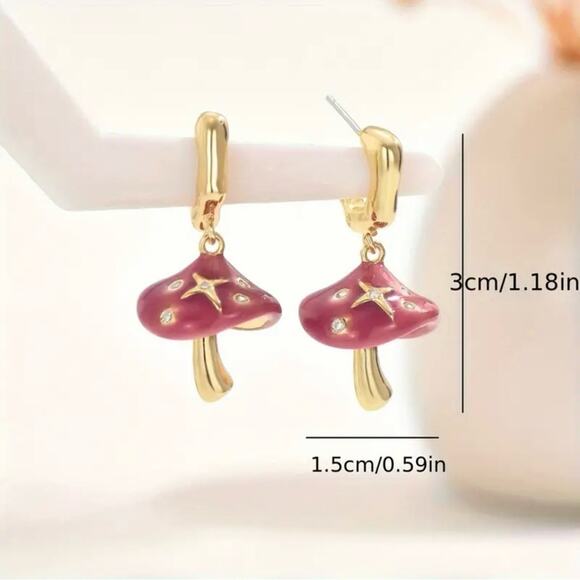 Mushroom Star Charm Dangle Fashion Earrings Jewelry New Gift Whimsical Cute - Picture 8 of 8